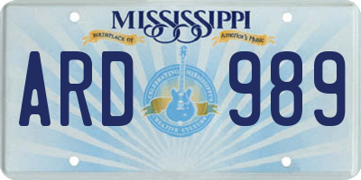 MS license plate ARD989