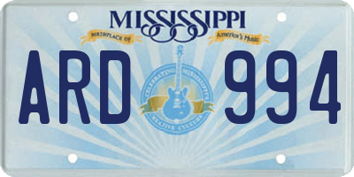 MS license plate ARD994