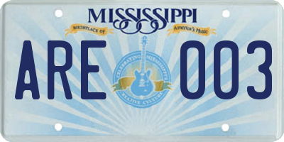 MS license plate ARE003