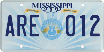 MS license plate ARE012