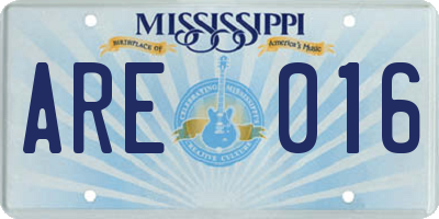 MS license plate ARE016