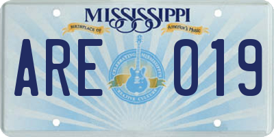 MS license plate ARE019