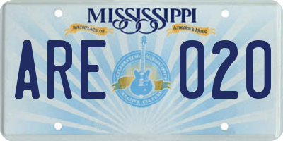 MS license plate ARE020