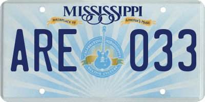 MS license plate ARE033