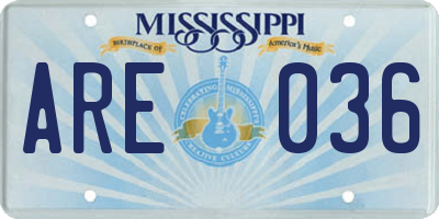 MS license plate ARE036