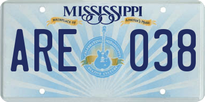 MS license plate ARE038