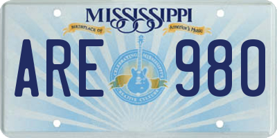 MS license plate ARE980