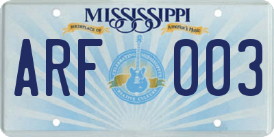 MS license plate ARF003