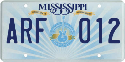 MS license plate ARF012