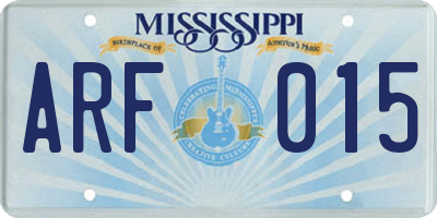 MS license plate ARF015