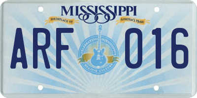 MS license plate ARF016
