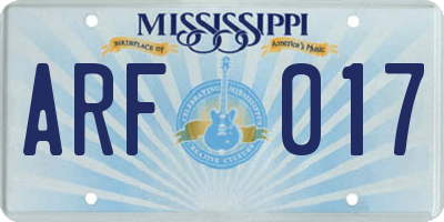 MS license plate ARF017