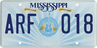 MS license plate ARF018
