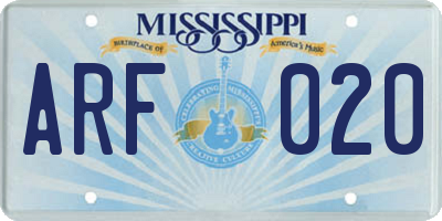 MS license plate ARF020
