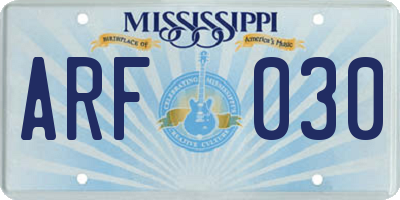 MS license plate ARF030