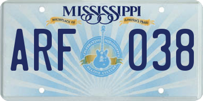 MS license plate ARF038