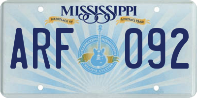 MS license plate ARF092