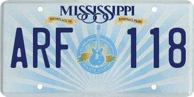 MS license plate ARF118