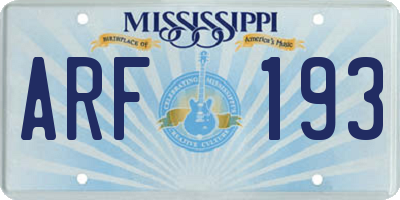 MS license plate ARF193
