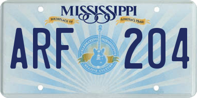 MS license plate ARF204