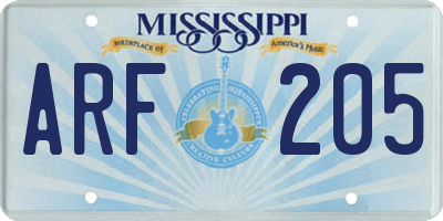 MS license plate ARF205