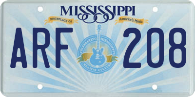 MS license plate ARF208