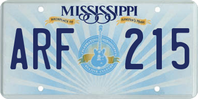 MS license plate ARF215