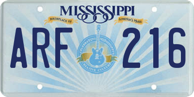 MS license plate ARF216