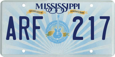 MS license plate ARF217