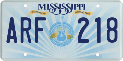 MS license plate ARF218