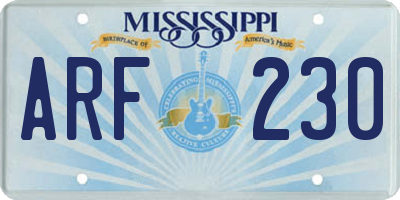 MS license plate ARF230