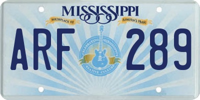 MS license plate ARF289