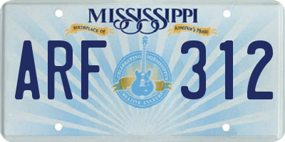 MS license plate ARF312