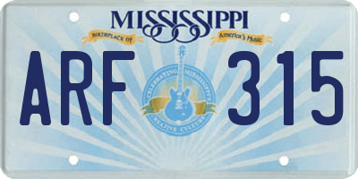 MS license plate ARF315