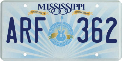 MS license plate ARF362