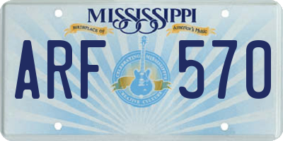 MS license plate ARF570