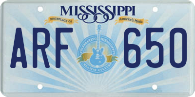 MS license plate ARF650