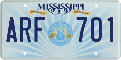 MS license plate ARF701