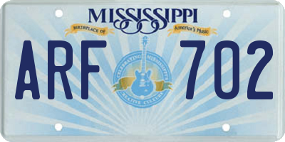 MS license plate ARF702
