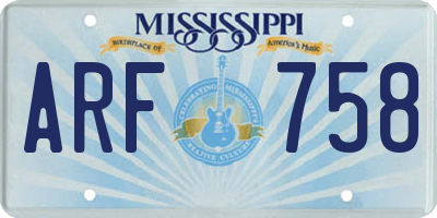 MS license plate ARF758