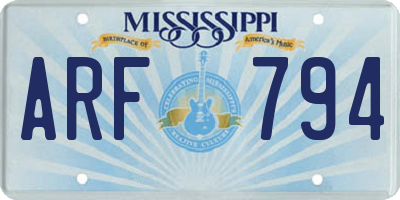 MS license plate ARF794