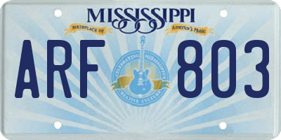 MS license plate ARF803