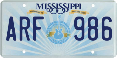 MS license plate ARF986