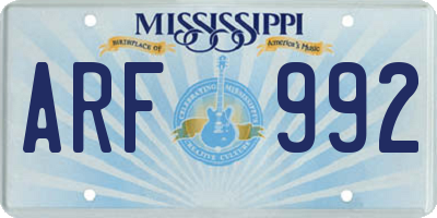 MS license plate ARF992