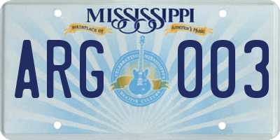 MS license plate ARG003