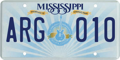 MS license plate ARG010