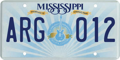 MS license plate ARG012