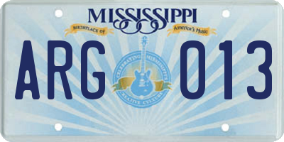 MS license plate ARG013
