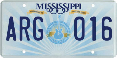 MS license plate ARG016