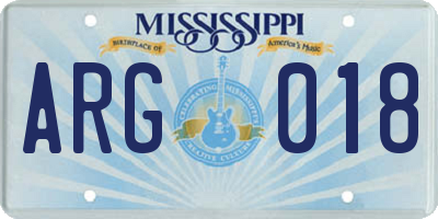MS license plate ARG018
